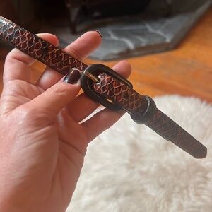 Burgundy Black Genuine Leather Snakeskin Belt